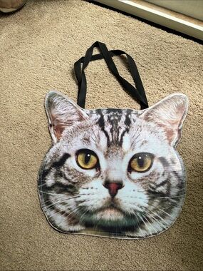 Cat Face Tote Bag - Gray Tabby Print - Unbranded
